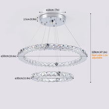 Load image into Gallery viewer, Crystal 2-Rings Chandelier Silver LED Ceiling Lights Pendant Light Dimmable Remote 45W (50+30cm)