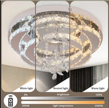 Load image into Gallery viewer, Dimmable Crystal Gold/Silver Ceiling Light Chandelier with Remote Control 50x24cm