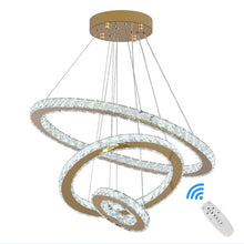 Load image into Gallery viewer, Gold Crystal Pendant Light Ring Chandelier LED Dimmable with Remote (60+40+20cm)