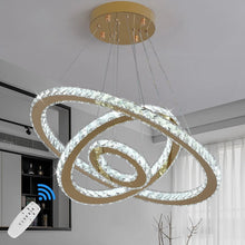 Load image into Gallery viewer, Gold Crystal Pendant Light Ring Chandelier LED Dimmable with Remote (60+40+20cm)