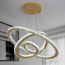 Load image into Gallery viewer, Gold Crystal Pendant Light Ring Chandelier LED Dimmable with Remote (60+40+20cm)