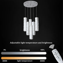 Load image into Gallery viewer, Crystal Pendant Light Dimmable Chandelier LED Ceiling Light Silver With Remote Control
