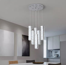 Load image into Gallery viewer, Crystal Pendant Light Dimmable Chandelier LED Ceiling Light Silver With Remote Control