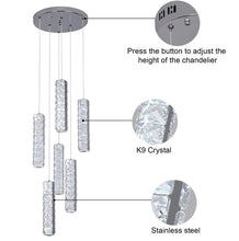 Load image into Gallery viewer, Crystal Pendant Light Dimmable Chandelier LED Ceiling Light Silver With Remote Control