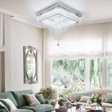 Load image into Gallery viewer, Crystal Square Chandelier LED Ceiling Light Silver Cool White/ 3 Color Lights Dimmable 45cm