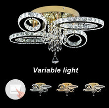 Load image into Gallery viewer, LED Ceiling Light Crystal Chandelier Gold Lamp 3 Color Lights Changeable 52cm