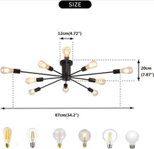 Load image into Gallery viewer, Industrial Ceiling Light Mid Century Sputnik Chandelier 10 Lights Black/Black and Gold 87cm