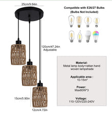 Load image into Gallery viewer, Pendant Chandelier Boho 3 Light Ceiling Light E27 Adjustable Black and Brown