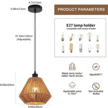 Load image into Gallery viewer, Ceiling Light Shade Natural Woven Pendant Lamp Boho Rattan E27 Black