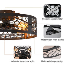 Load image into Gallery viewer, Industrial Flush Mount Ceiling Fan Black/White 4xE27 50cm with Remote Control