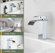 Load image into Gallery viewer, Basin Tap Black/Gold/Silver Modern Waterfall Bathroom Sink Faucet with Single Handle Bathroom Faucet