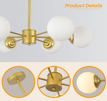 Load image into Gallery viewer, Modern Gold Chandelier Frosted White Globe Shade E27 Metal Ceiling Light 72cm Semi Flush Mount