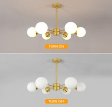 Load image into Gallery viewer, Modern Gold Chandelier Frosted White Globe Shade E27 Metal Ceiling Light 72cm Semi Flush Mount
