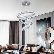 Load image into Gallery viewer, Modern Crystal 3 Rings Chandelier Silver LED Ceiling Lights Pendant Fixture Light Warm White/3 Color Lights