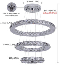 Load image into Gallery viewer, Modern Crystal 3 Rings Chandelier Silver LED Ceiling Lights Pendant Fixture Light Warm White/3 Color Lights