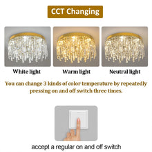 Load image into Gallery viewer, LED Crystal Chandelier Ceiling Light Pendant Light Gold 40/50cm 3 Color Lights