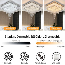 Load image into Gallery viewer, Crystal Square Chandelier LED Ceiling Light Silver Cool White/ 3 Color Lights Dimmable 45cm