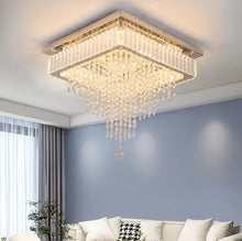 Load image into Gallery viewer, Crystal Square Chandelier LED Ceiling Light Silver Cool White/ 3 Color Lights Dimmable 45cm