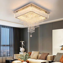 Load image into Gallery viewer, Crystal Square Chandelier LED Ceiling Light Silver Cool White/ 3 Color Lights Dimmable 45cm
