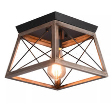 Load image into Gallery viewer, Ceiling Light Flush Mount Fixture Black/Wood Color Metal Vintage Lamp 25cm