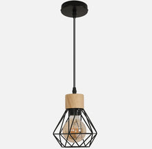 Load image into Gallery viewer, Pendant Light 1 way Modern Industrial with Metal Cage & Wood Detail