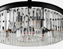 Load image into Gallery viewer, Crystal Pendant Ceiling Light with Black Metal Frame Modern Round Chandelier 55cm