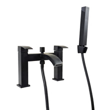 Load image into Gallery viewer, Bath Filler Tap Bathroom Modern Waterfall Black Square Mixer Bath Filler Tap Set