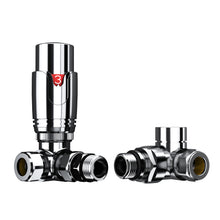 Load image into Gallery viewer, Radiator Valves Radiator Valves15mm Pair Chrome Thermostatic and Manual Control Corner Towel
