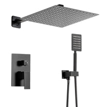 Load image into Gallery viewer, Concealed Rear Wall Black Matt Square Shower Set Mixer Square Head