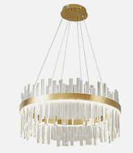 Load image into Gallery viewer, Chandelier with Gold Frame Luxury Round Crystal Pendant Light 50cm LED 3 Color Lights/ Cool White

