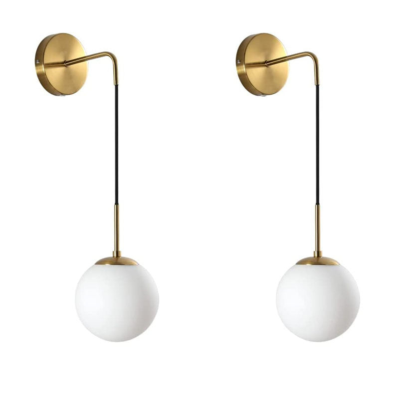 Wall Sconces Wall Lighting Indoor Wall Lamp with White Hanging Globe Glass Shade Black/Gold E27