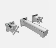 Load image into Gallery viewer, Wall Mounted Basin Mixer Tap Chrome Finish Crosshead Handles Solid Brass Body

