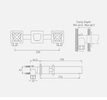 Load image into Gallery viewer, Size Dimensions Wall Mounted Basin Mixer Tap Chrome Finish Crosshead Handles Solid Brass Body
