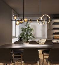 Load image into Gallery viewer, LED Dining Table Chandelier Height-Adjustable Black Ceiling Light
