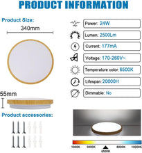 Load image into Gallery viewer, LED Ceiling Light Cold White Flush Mount Ceiling Lamp 34cm Round Wood Effect
