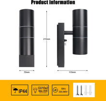 Load image into Gallery viewer, Outdoor Wall Lights Day/Night Sensor GU10 Base Double Up Down Black IP65 Waterproof
