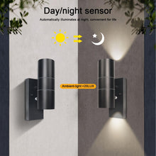 Load image into Gallery viewer, Outdoor Wall Lights Day/Night Sensor GU10 Base Double Up Down Black IP65 Waterproof
