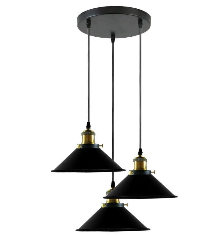 3-Light Pendant Light Fixtures Hanging Pendant Lighting Ceiling Lamp E27 Base Black