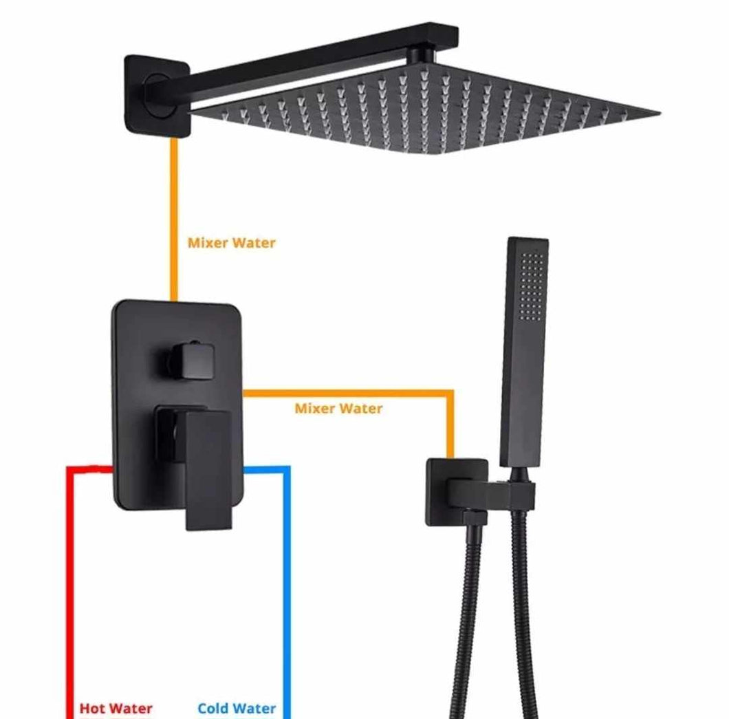 Concealed Rear Wall Matte Black Shower Mixer System Shower Set Wall Mounted
