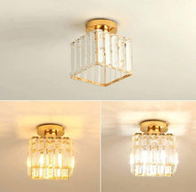 Load image into Gallery viewer, Crystal Ceiling Lamp Mount Lamp LED Ceiling Lamp Square Lampshade Lamps E27 Black/Gold
