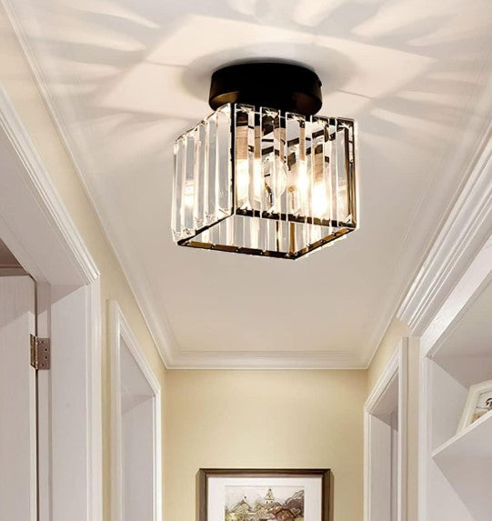 Crystal Ceiling Lamp Mount Lamp LED Ceiling Lamp Square Lampshade Lamps E27 Black/Gold
