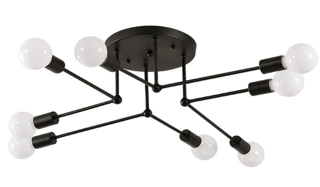 Modern Ceiling Lamp E27 Iron Simple Ceiling Lamp 8 Heads Black Nordic Bedroom Lamp