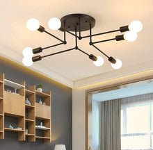 Load image into Gallery viewer, Modern Ceiling Lamp E27 Iron Simple Ceiling Lamp 8 Heads Black Nordic Bedroom Lamp

