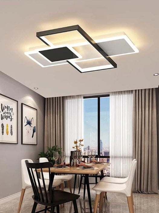 Rectangle LED Ceiling Light Modern Simple Flush Mount Ceiling Lamp Metal Black+White
