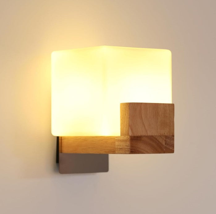 Wall Light Indoor Wood Modern Wall Lamp with Glass Lampshade Wall Lighting with G9 Socket