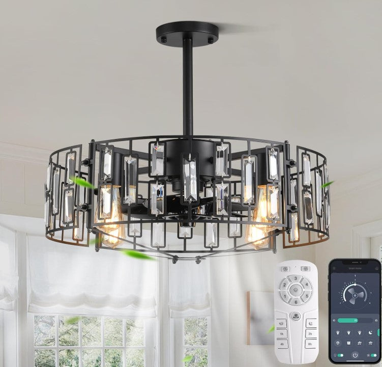 Caged Ceiling Fan with Light, Black Ceiling Fans with Lights and Remote