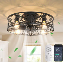 Load image into Gallery viewer, Cage Ceiling Fan with Lights Industrial Style Ceiling Lighting Black 51 cm with Remote Control
