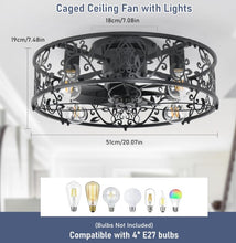 Load image into Gallery viewer, Cage Ceiling Fan with Lights Industrial Style Ceiling Lighting Black 51 cm with Remote Control
