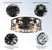 Load image into Gallery viewer, Cage Ceiling Fan with Lights Industrial Style Ceiling Lighting Black 51 cm with Remote Control

