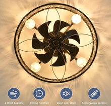 Load image into Gallery viewer, Cage Ceiling Fan with Lights Industrial Style Ceiling Lighting Black 51 cm with Remote Control
